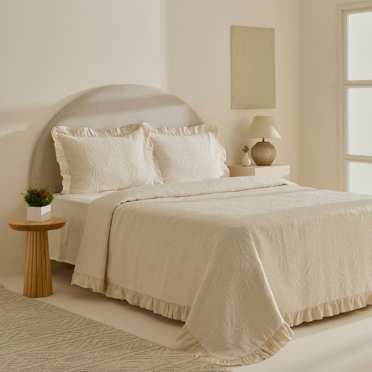 Karaca Home Branley Ruffled Double Bedspread Set Natural - MALLTURK
