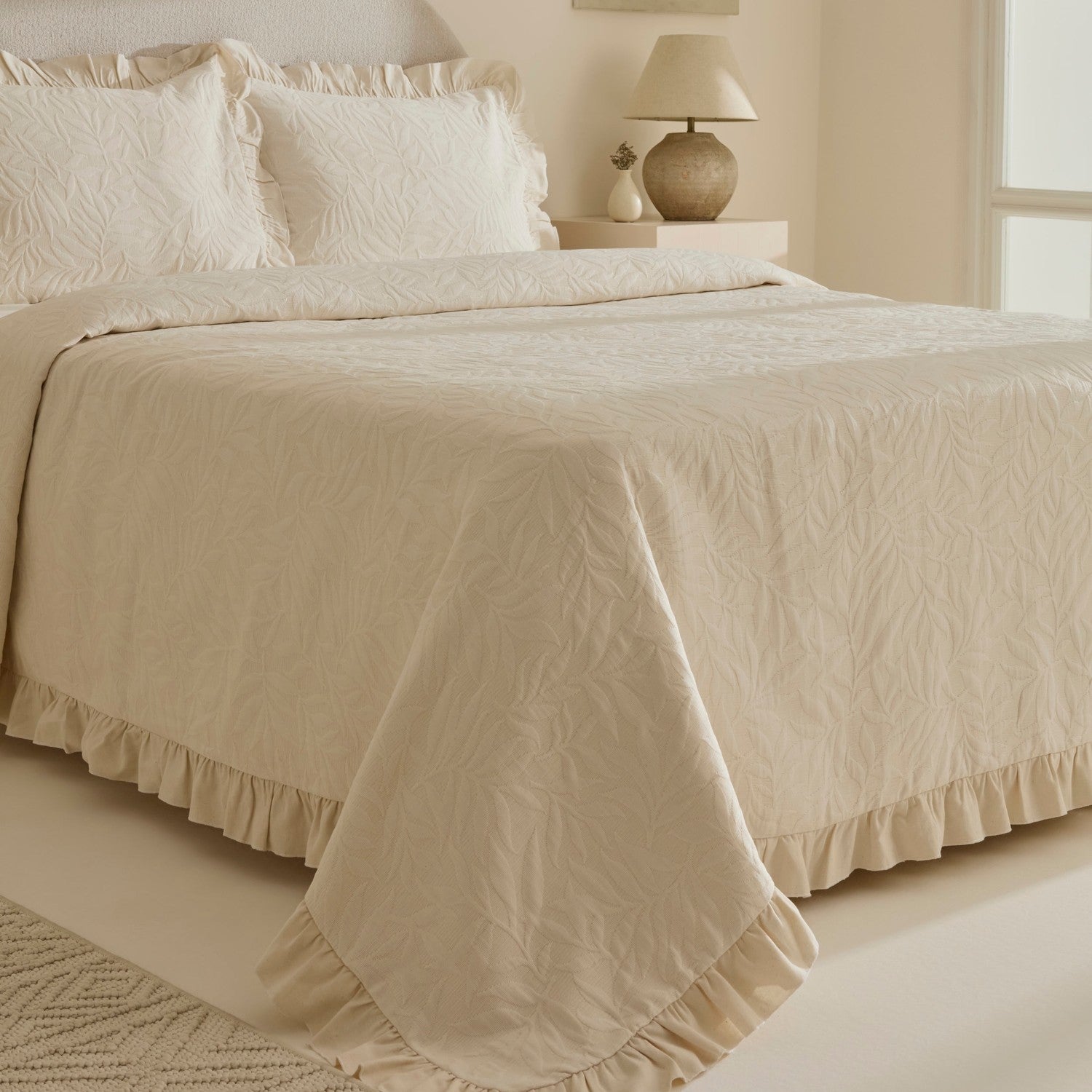 Karaca Home Branley Ruffled Double Bedspread Set Natural - MALLTURK