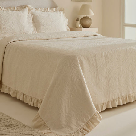 Karaca Home Branley Ruffled Double Bedspread Set Natural - MALLTURK