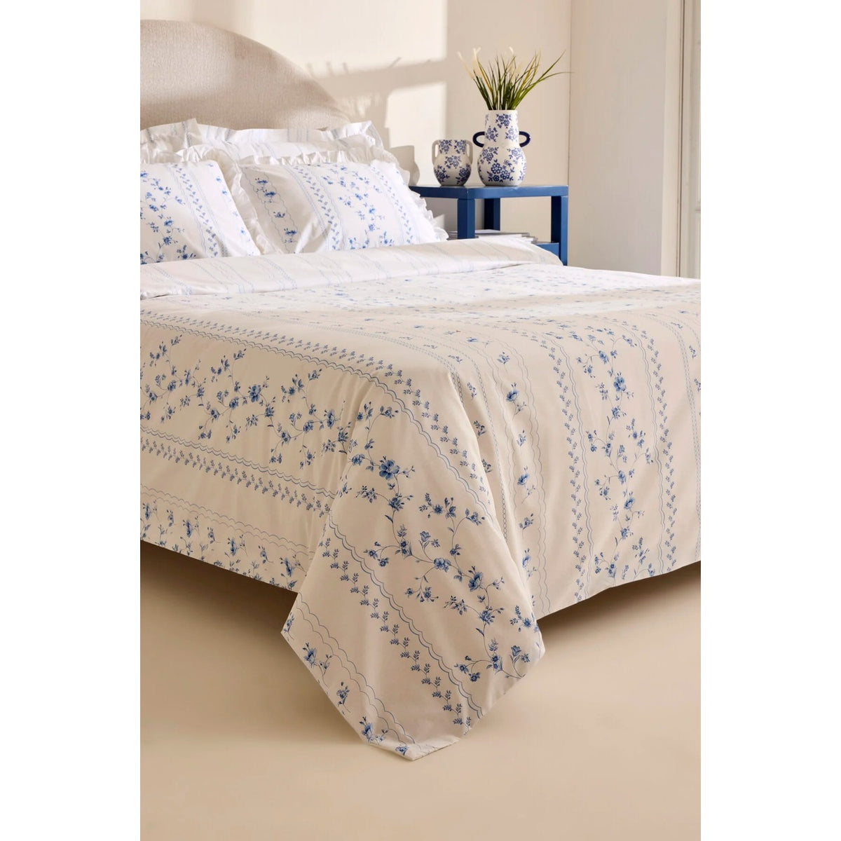 Karaca Home Bluna %100 Cotton Double Duvet Cover Set Blue - MALLTURK