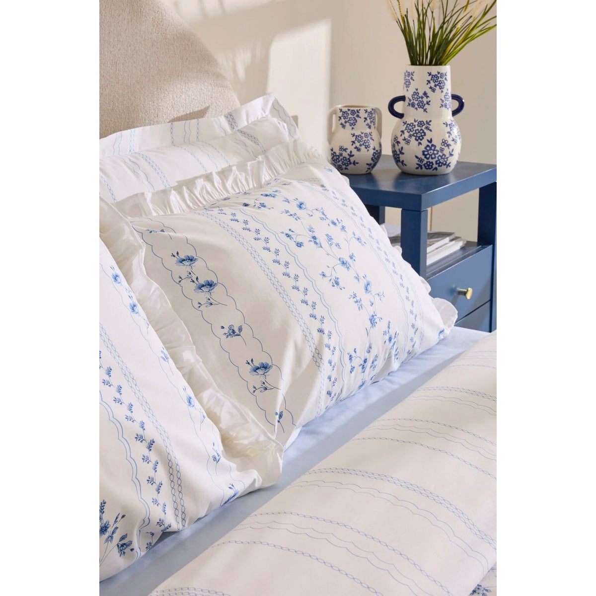 Karaca Home Bluna %100 Cotton Double Duvet Cover Set Blue - MALLTURK
