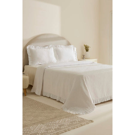 Karaca Home Branley Ruffled Double Bedspread Set White - MALLTURK