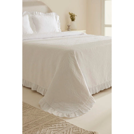 Karaca Home Branley Ruffled Double Bedspread Set White - MALLTURK