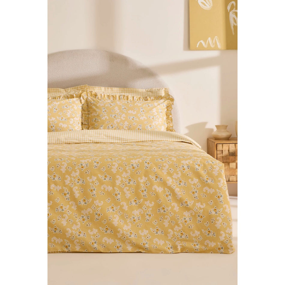Karaca Home Carlo %100 Cotton Double Duvet Cover Set Yellow - MALLTURK