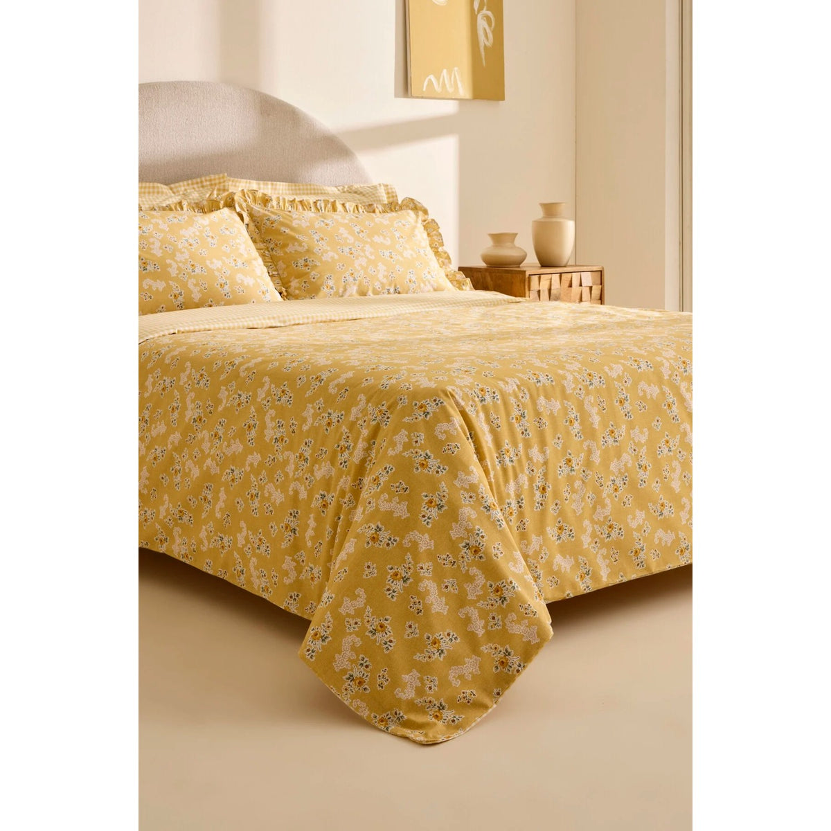 Karaca Home Carlo %100 Cotton Double Duvet Cover Set Yellow - MALLTURK