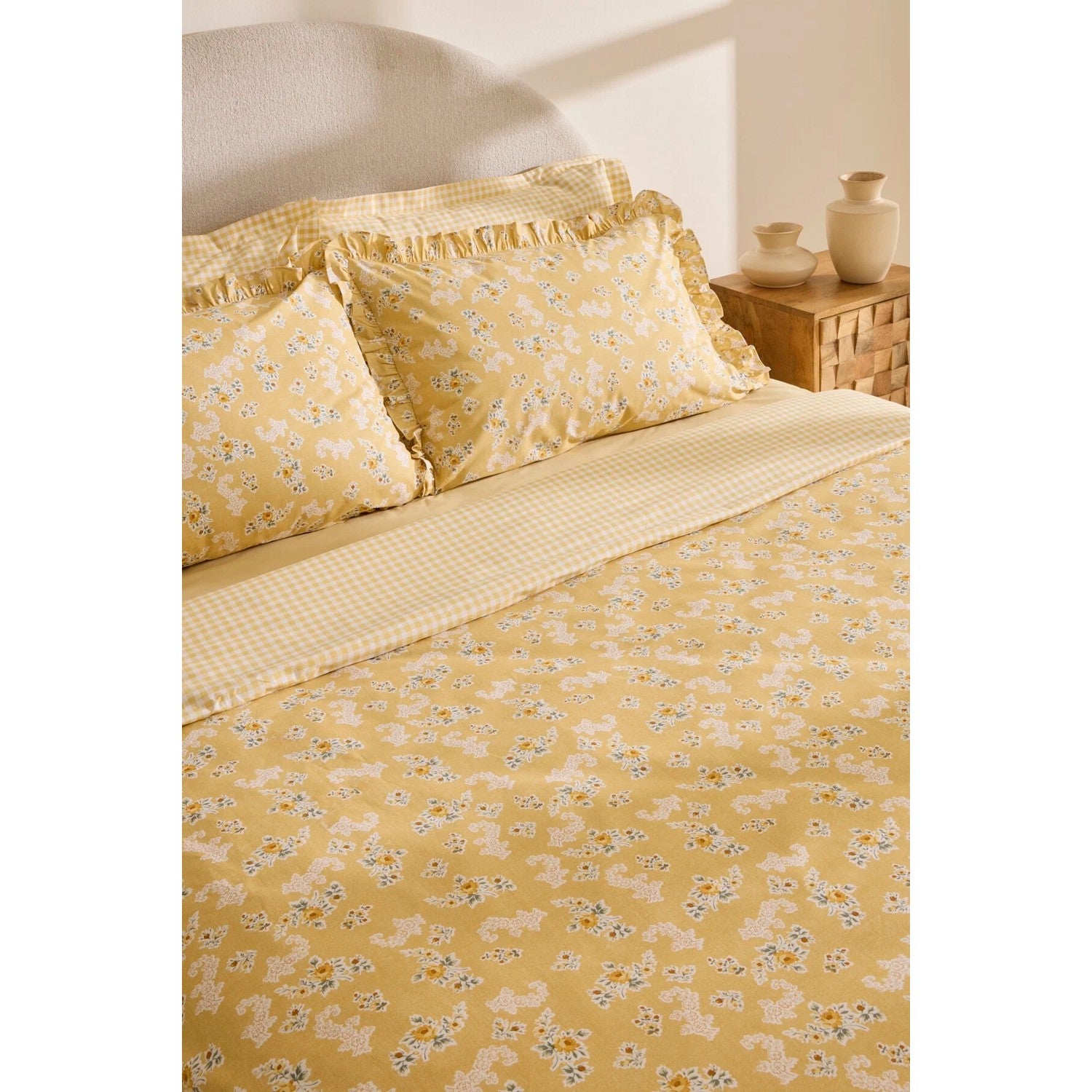 Karaca Home Carlo %100 Cotton Double Duvet Cover Set Yellow - MALLTURK