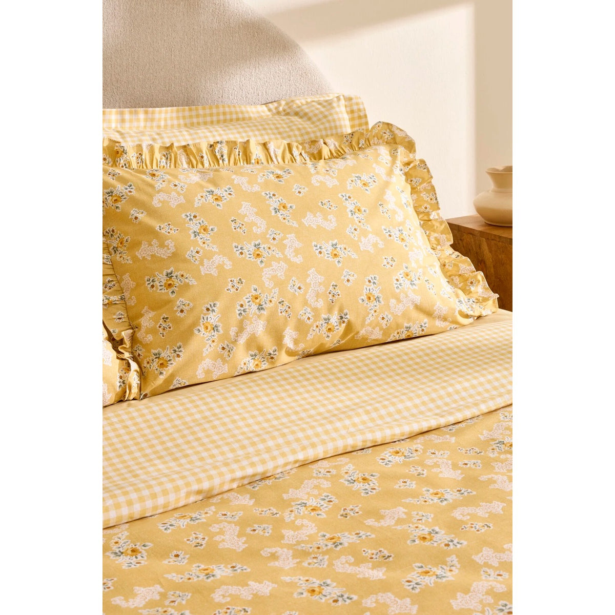 Karaca Home Carlo %100 Cotton Double Duvet Cover Set Yellow - MALLTURK