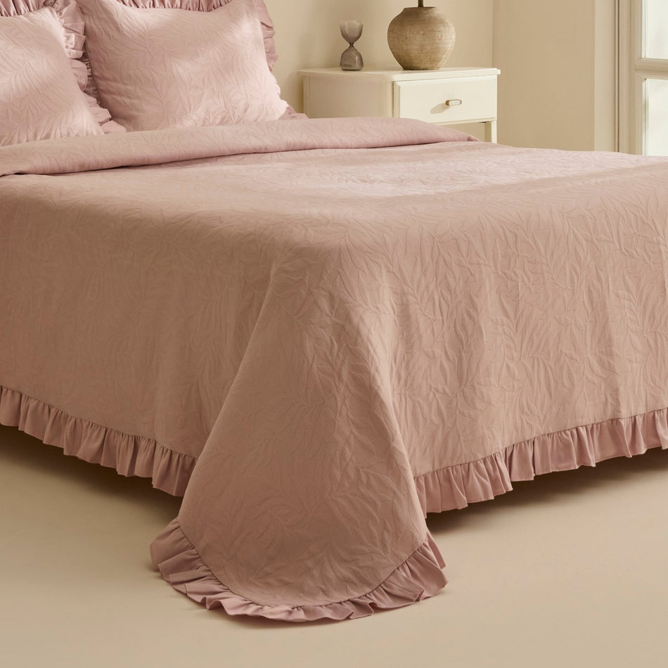 Karaca Home Branley Ruffled Double Bedspread Set, Powder Pink - MALLTURK