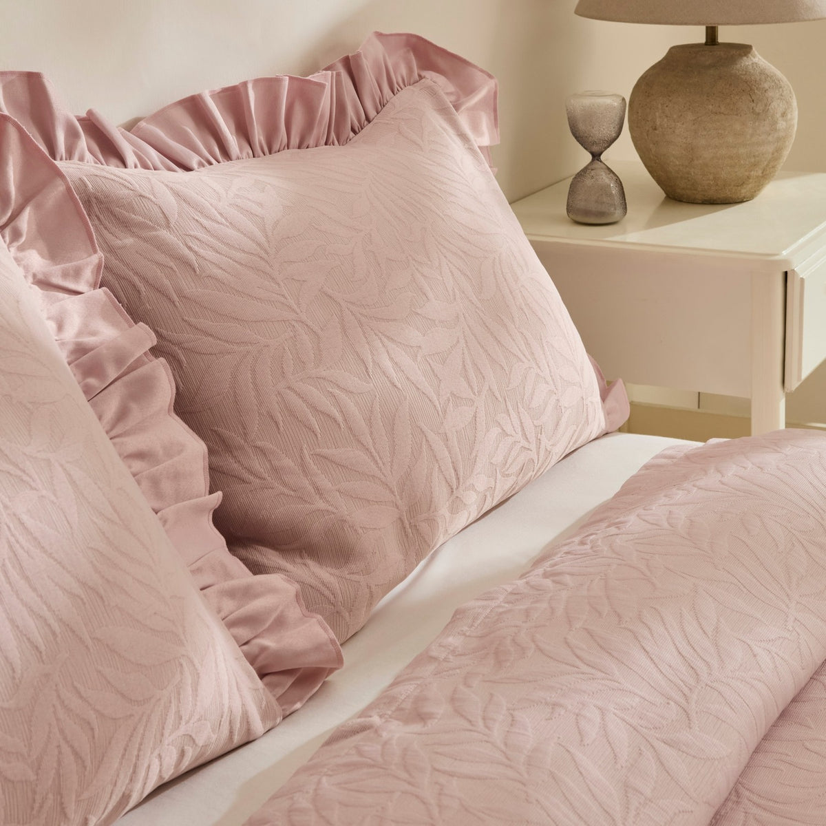 Karaca Home Branley Ruffled Double Bedspread Set, Powder Pink - MALLTURK
