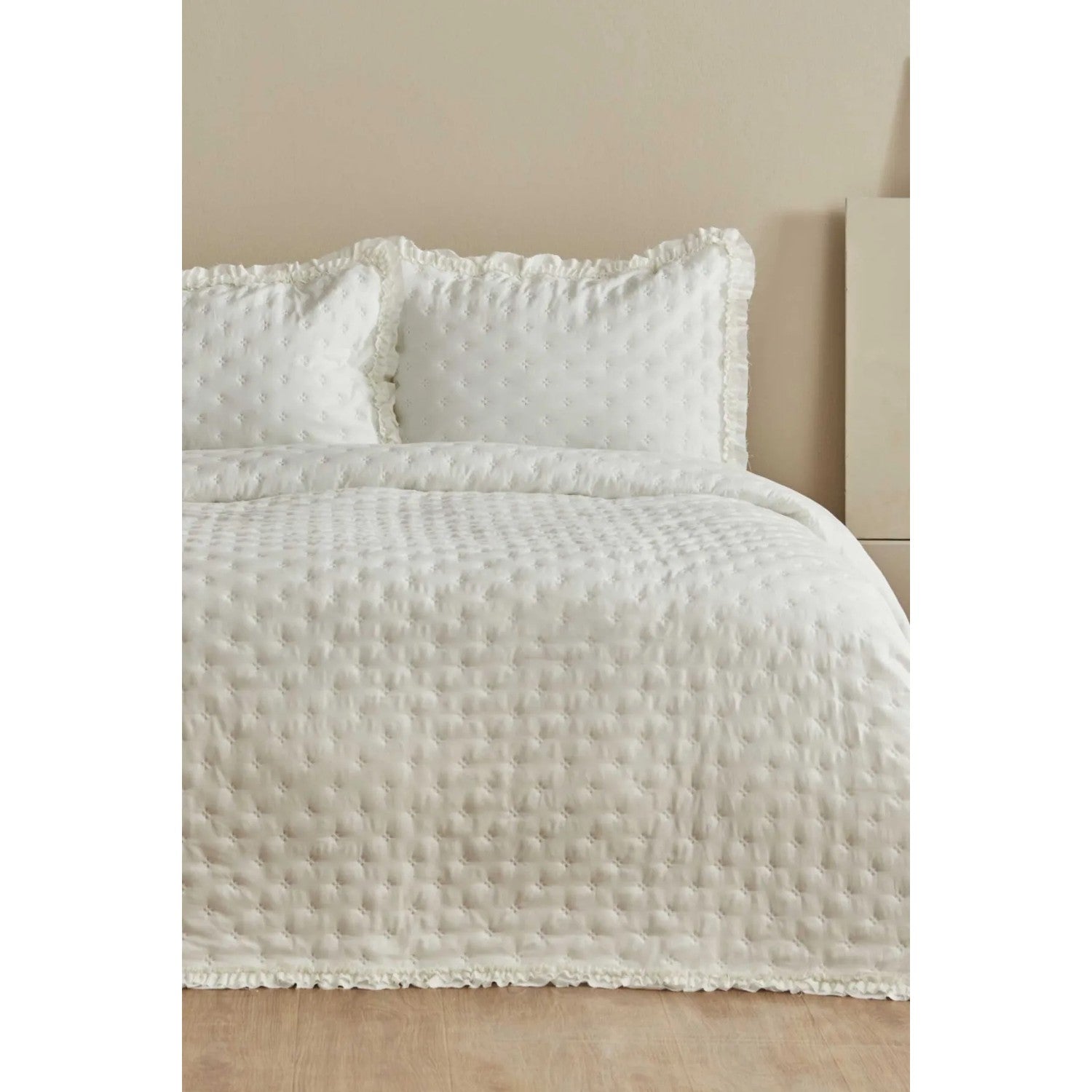 KaracaHome Viona Double Bedspread, Ecru, Cotton Polyester, Plain Theme, 240 x 260 cm - MALLTURK