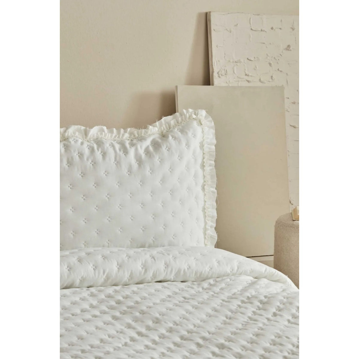 KaracaHome Viona Double Bedspread, Ecru, Cotton Polyester, Plain Theme, 240 x 260 cm - MALLTURK