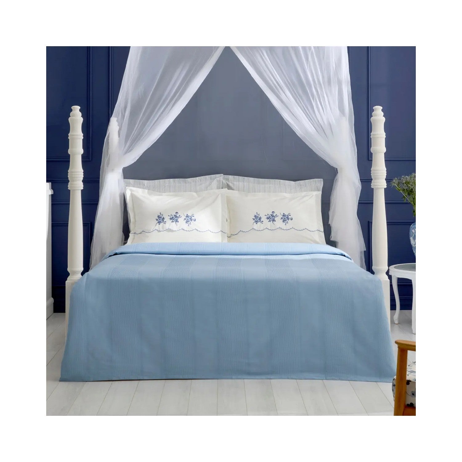 Karaca Home Virelle 100% Cotton Nish Set Double Bed Quilted Bedding Set Blue - MALLTURK