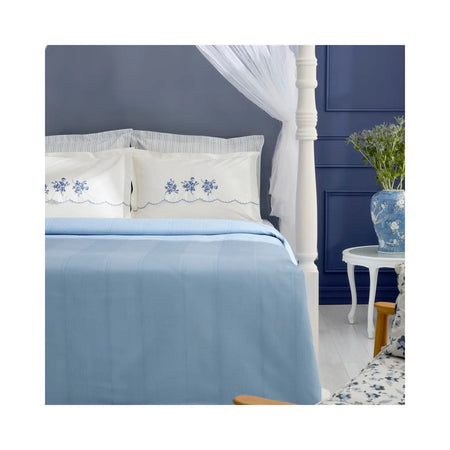 Karaca Home Virelle 100% Cotton Nish Set Double Bed Quilted Bedding Set Blue - MALLTURK