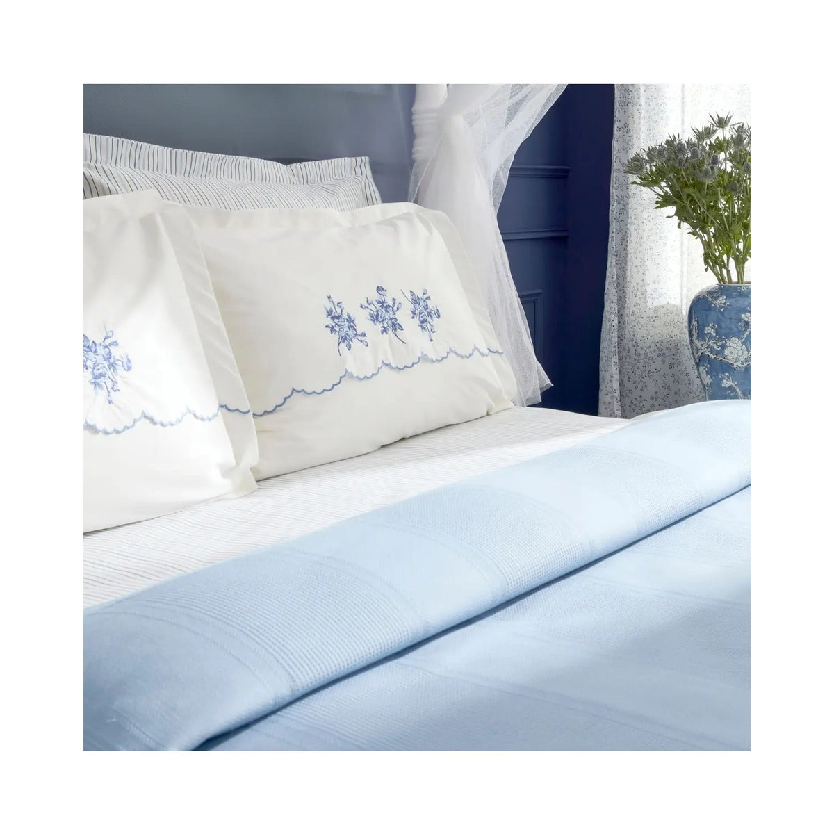 Karaca Home Virelle 100% Cotton Nish Set Double Bed Quilted Bedding Set Blue - MALLTURK