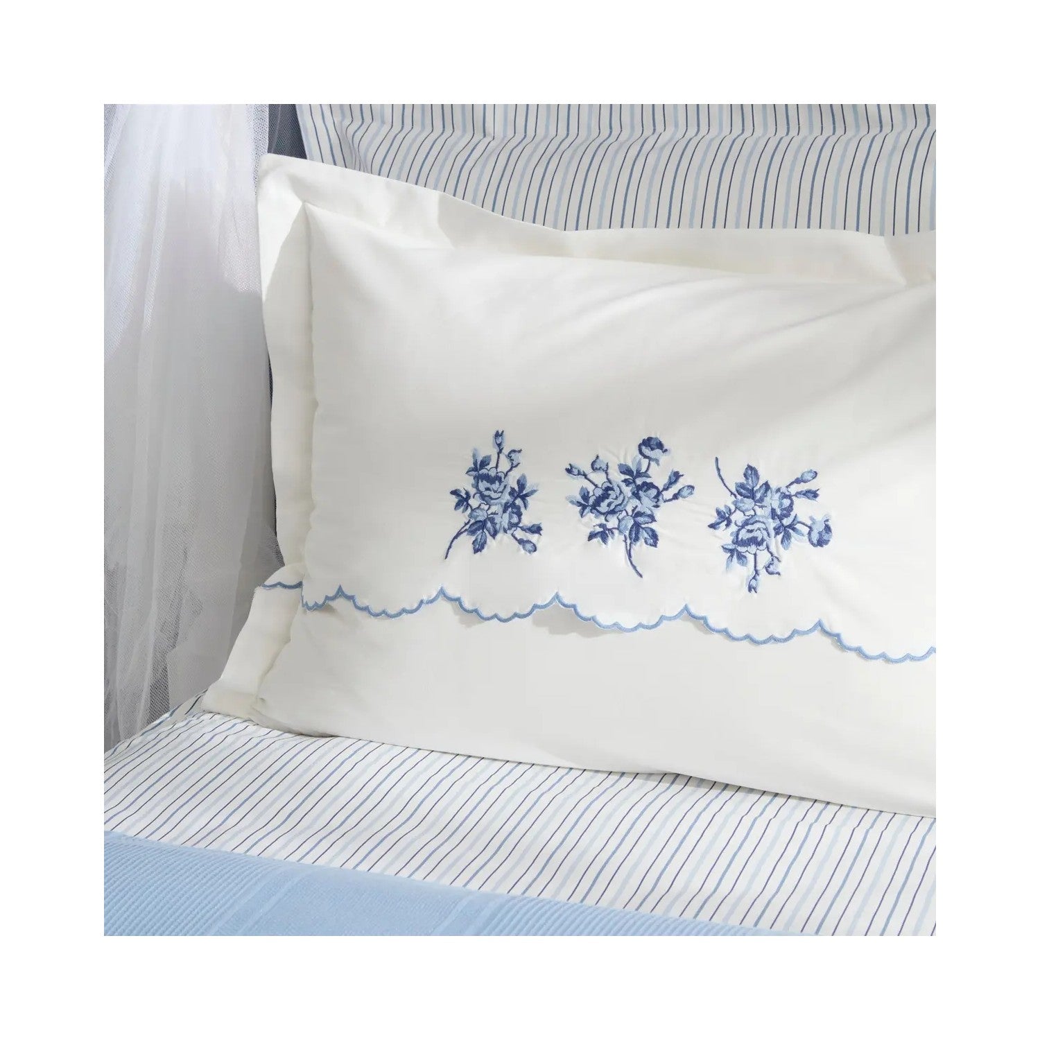 Karaca Home Virelle 100% Cotton Nish Set Double Bed Quilted Bedding Set Blue - MALLTURK