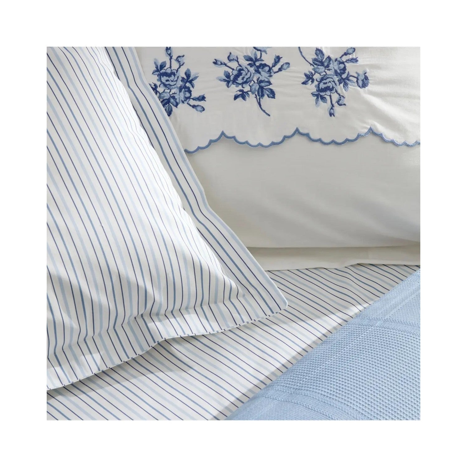 Karaca Home Virelle 100% Cotton Nish Set Double Bed Quilted Bedding Set Blue - MALLTURK