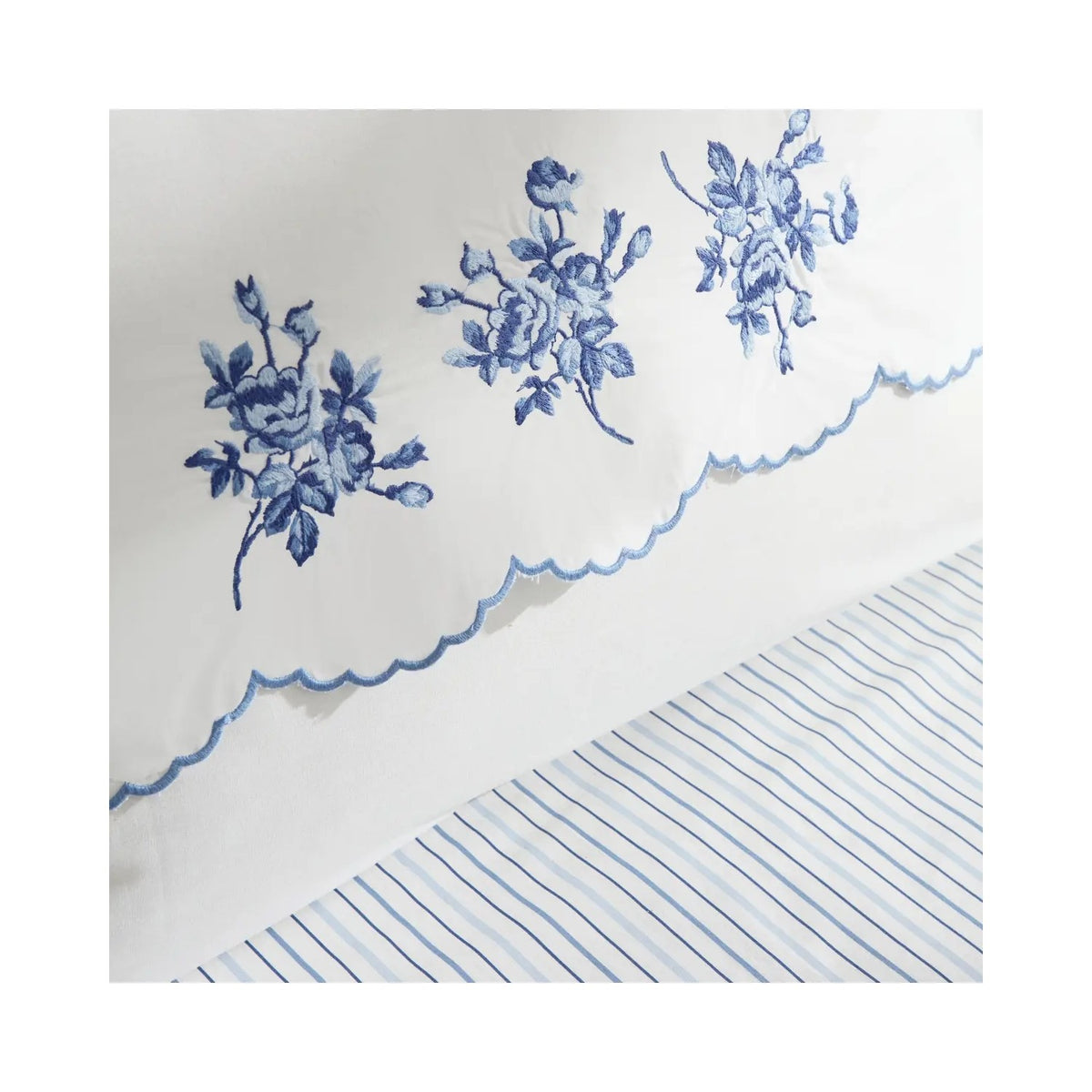 Karaca Home Virelle 100% Cotton Nish Set Double Bed Quilted Bedding Set Blue - MALLTURK