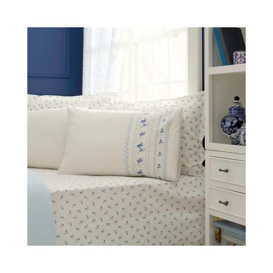Karaca Home Blossy 100% Cotton Nish Set Double Bed Quilted Bedding Set Blue - MALLTURK