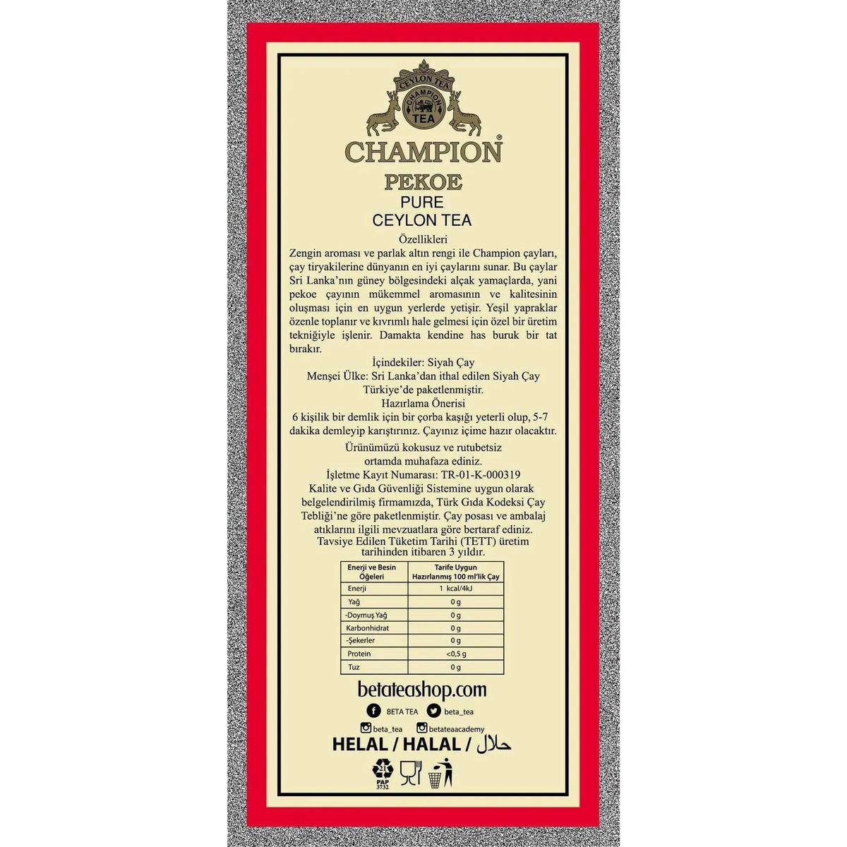 Champion PEKOE CEYLON TEA 500 g SAMPIYON SEYLAN tea - MALLTURK