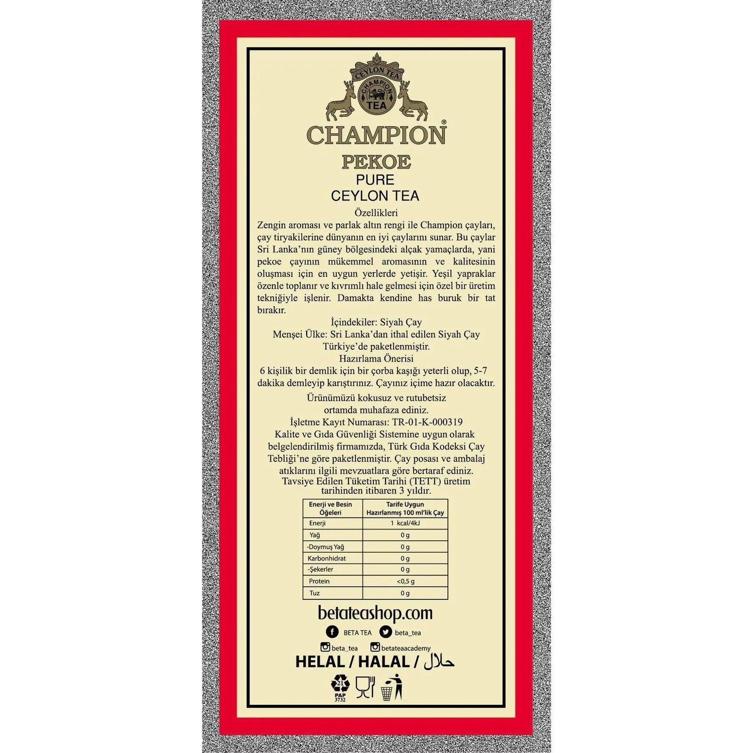 Champion PEKOE CEYLON TEA 500 g SAMPIYON SEYLAN tea - MALLTURK
