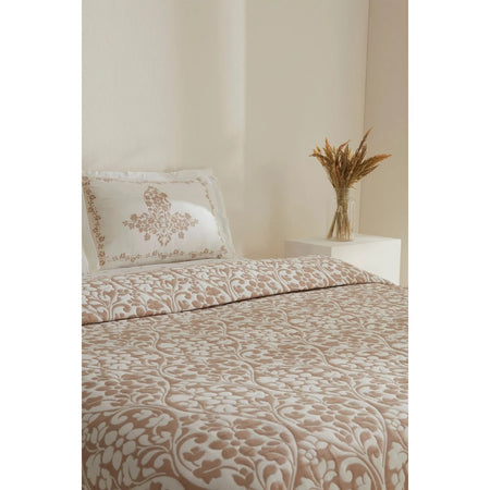 Karaca Home Tiara Beige Double Bedspread Set with Embroidered Cotton Fabric and Pillows - MALLTURK