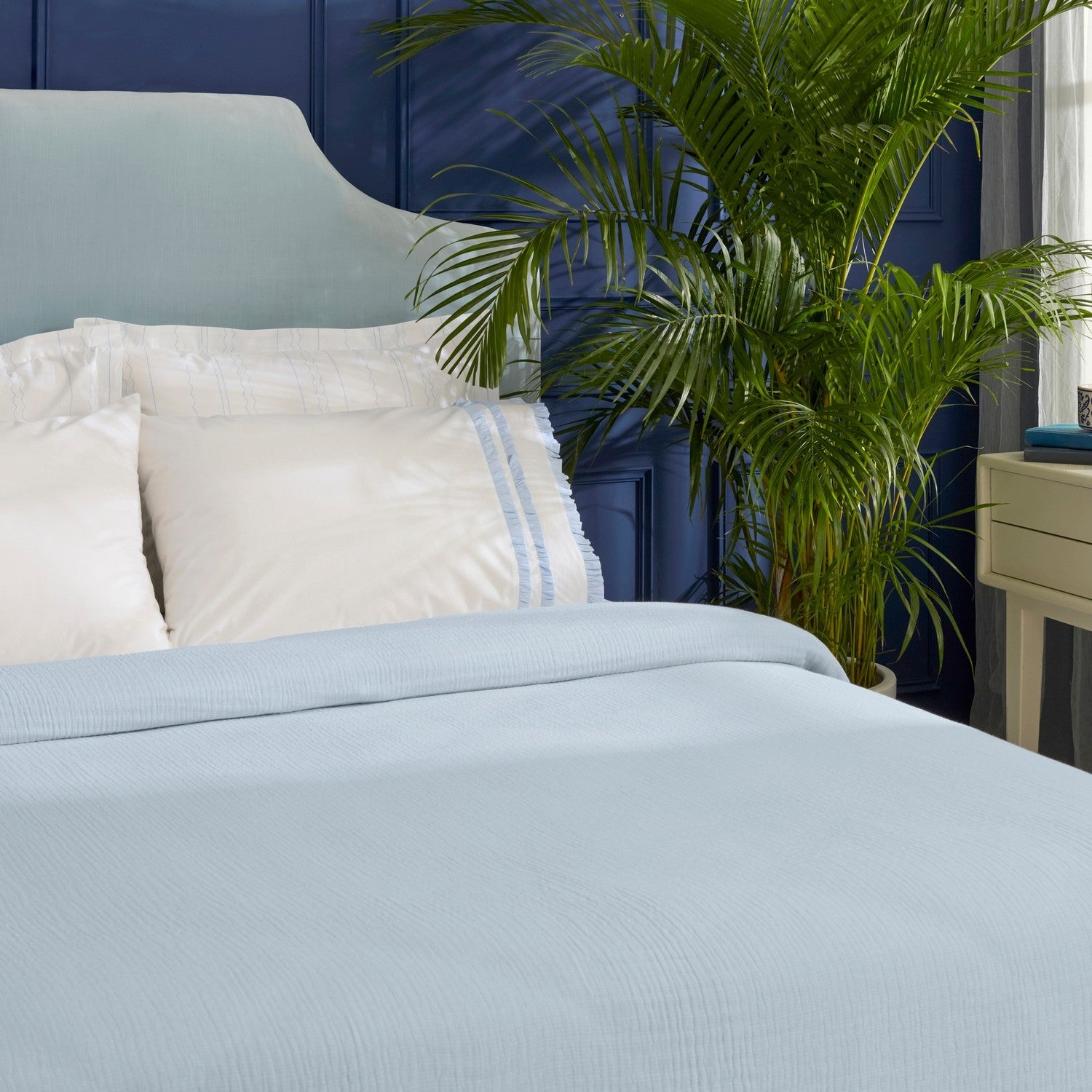 Karaca Home Blue Muse 100% Cotton Nish Set Double Bed Quilted Bedding Set Blue - MALLTURK