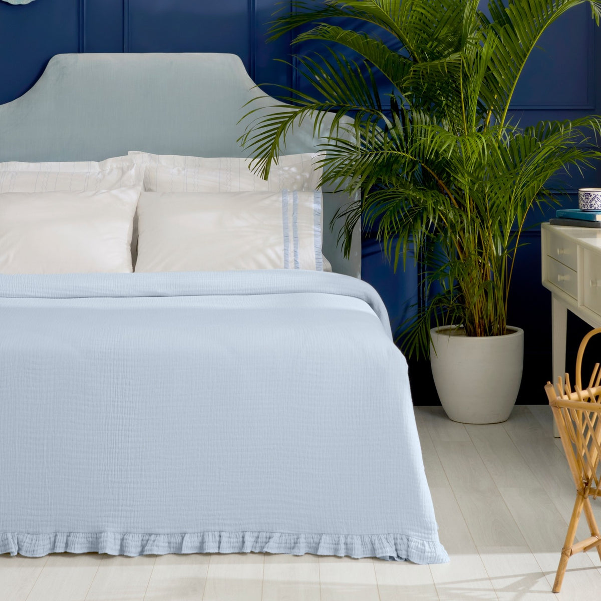 Karaca Home Blue Muse 100% Cotton Nish Set Double Bed Quilted Bedding Set Blue - MALLTURK