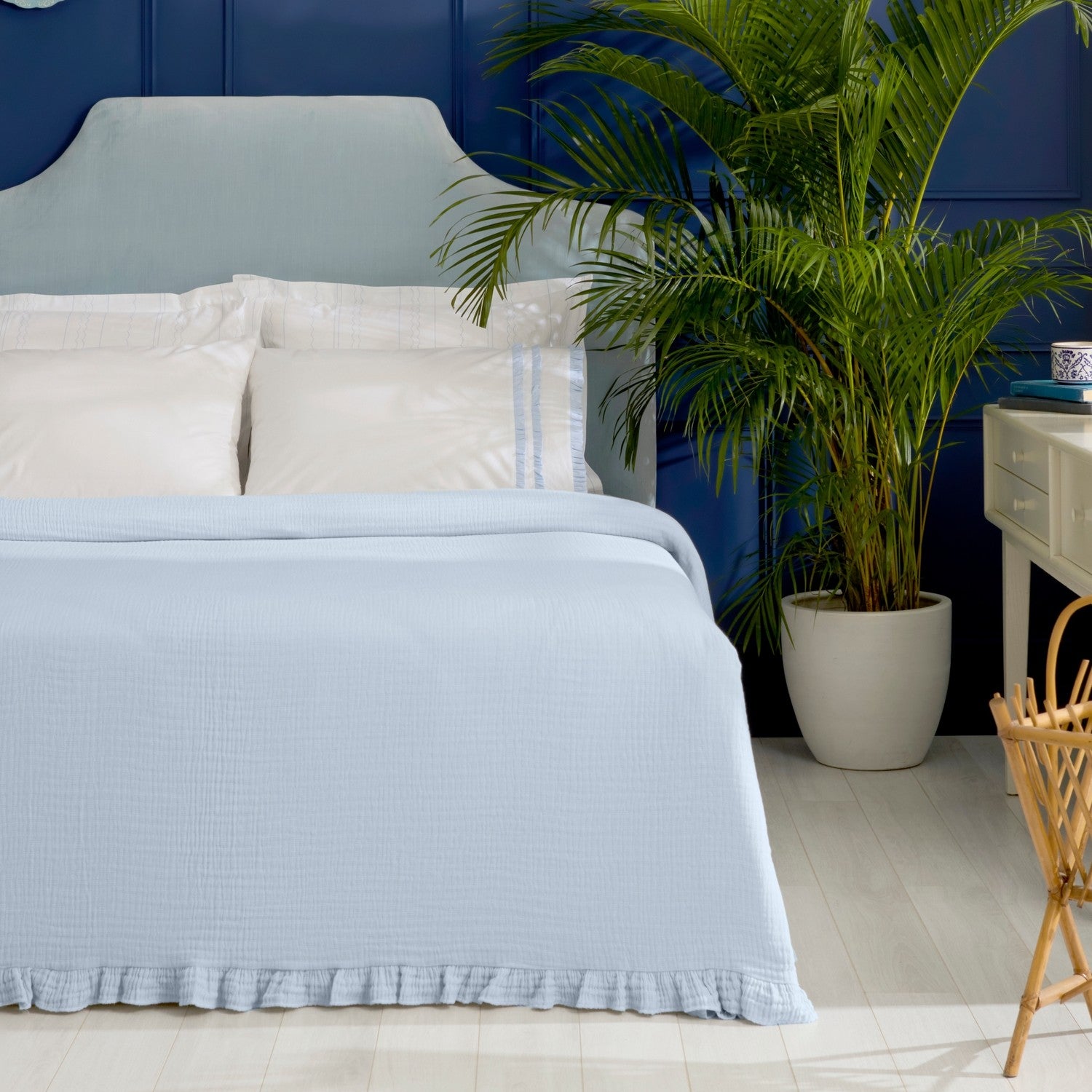 Karaca Home Blue Muse 100% Cotton Nish Set Double Bed Quilted Bedding Set Blue - MALLTURK