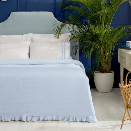 Karaca Home Blue Muse 100% Cotton Nish Set Double Bed Quilted Bedding Set Blue - MALLTURK