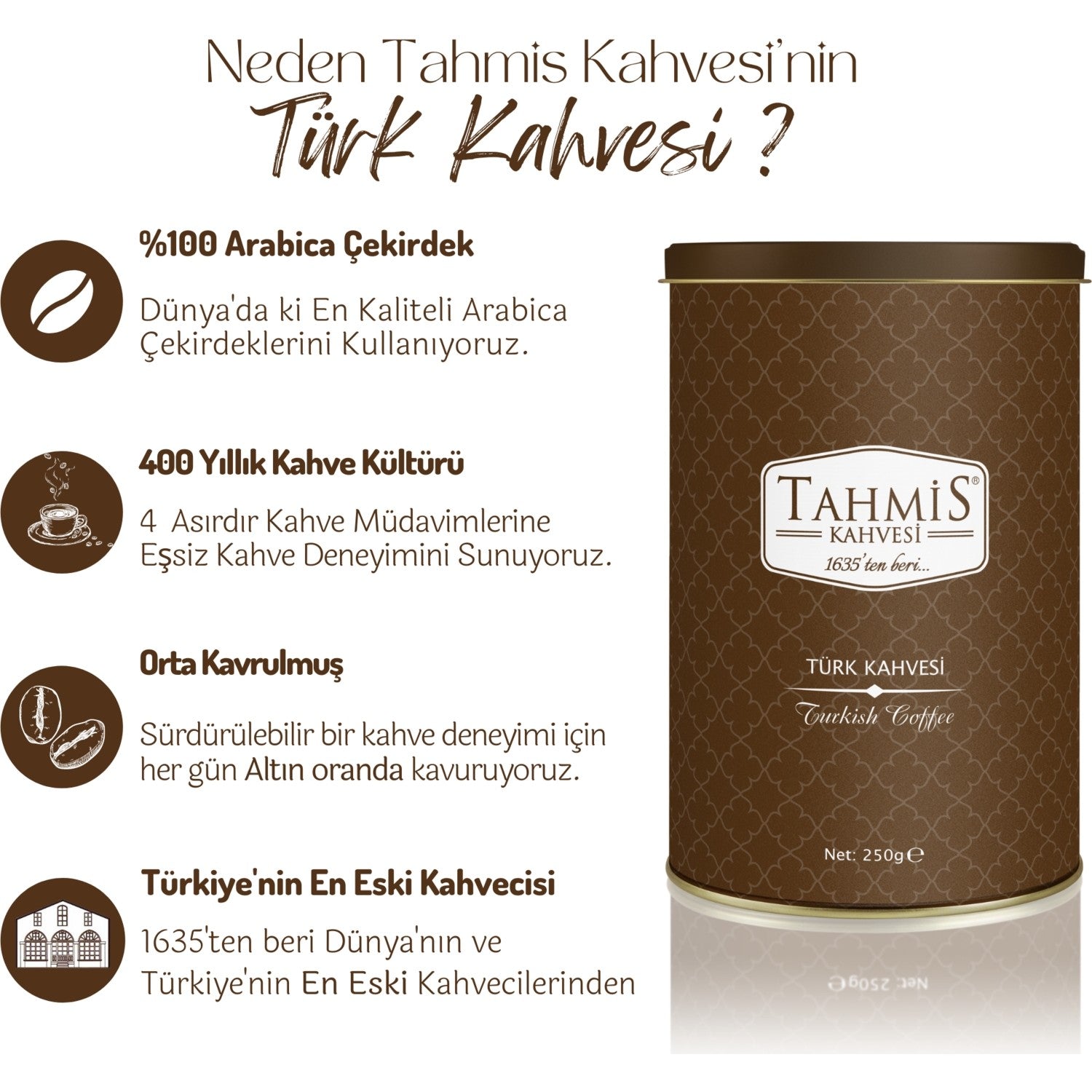 Tahmis 250 gr Tin Can Tahmis Coffee Turkish Coffee Traditional Flavor Since 1635 - MALLTURK