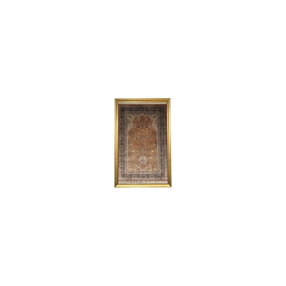 Burak Hali Hand-Woven Saf Silk Rug Collectible Tablo 78X123 Tree of Life Pattern %100 Has Silk Kiremit - MALLTURK