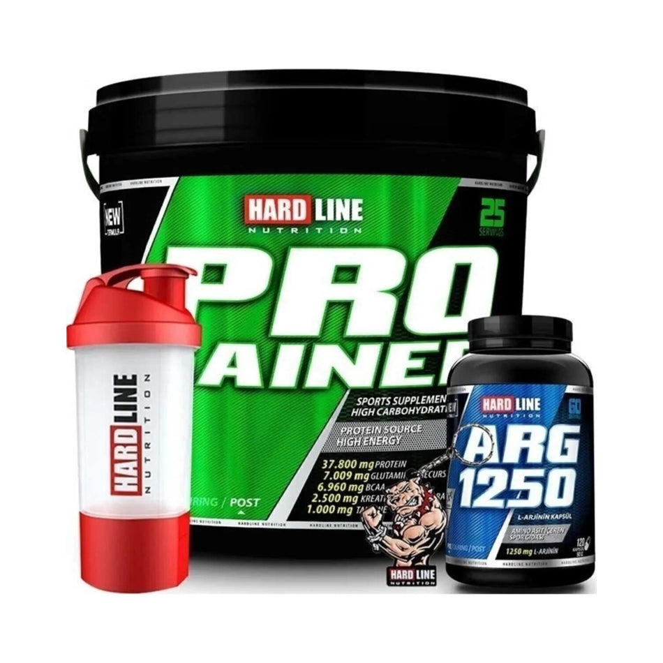 Hardline Nutrition 5000 gr Progainer Chocolate + 120 Capsules ARG 1250 Amino Acid Supplement and Shaker - MALLTURK