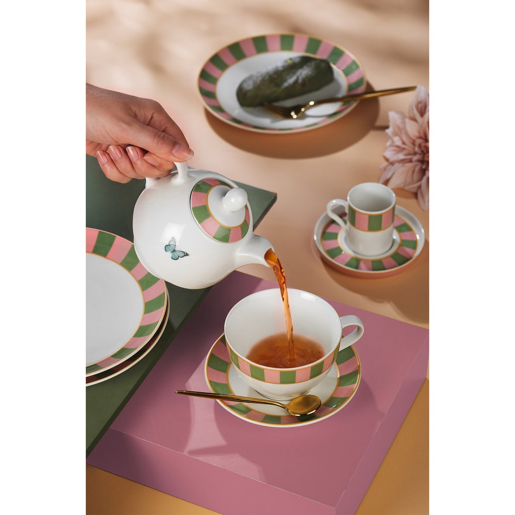 Kütahya Porselen Bone Luna 4-Piece Teapot and Tea Cup Set