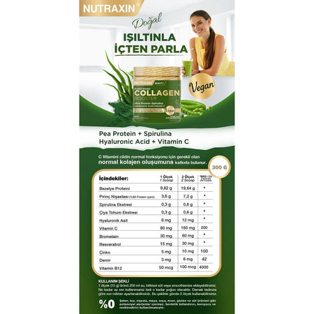 Nutraxin Vegan Collagen Booster 300 g Turkey Origin Powder with Skin Health Support - MALLTURK