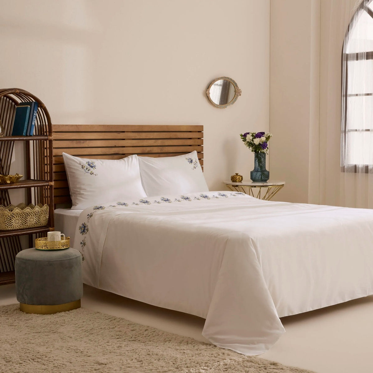 Karaca Home Maelis %100 Cotton Kanavice Embroidered Double Duvet Cover Set White - MALLTURK
