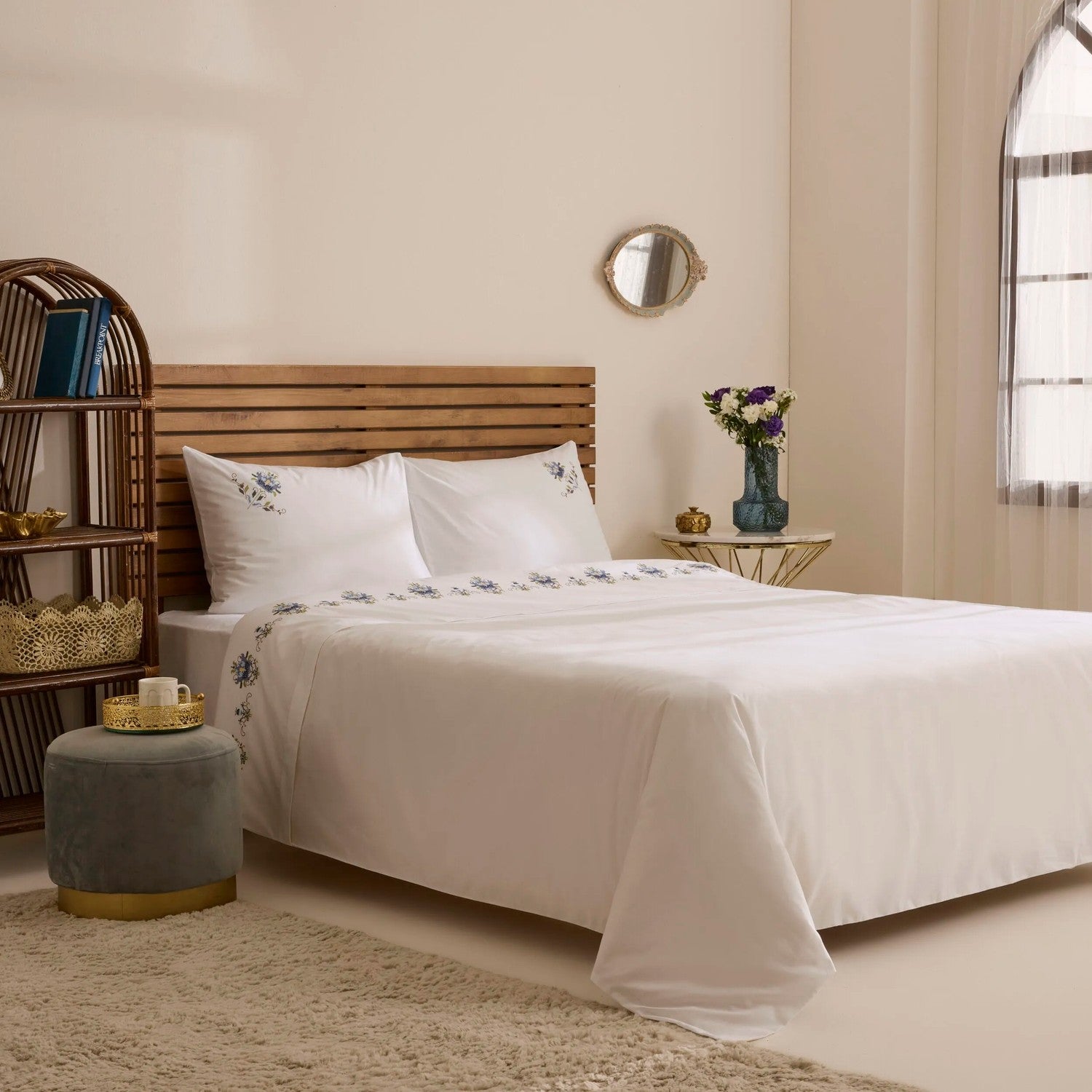 Karaca Home Maelis %100 Cotton Kanavice Embroidered Double Duvet Cover Set White - MALLTURK