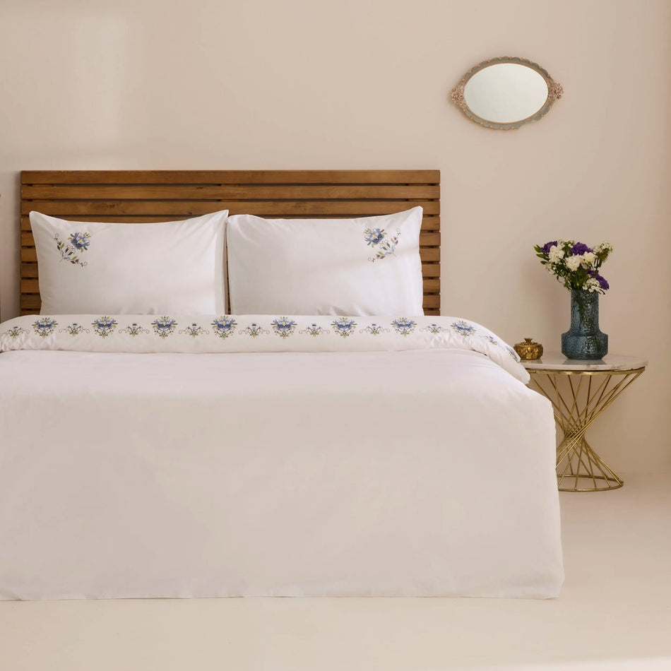 Karaca Home Maelis %100 Cotton Kanavice Embroidered Double Duvet Cover Set White - MALLTURK