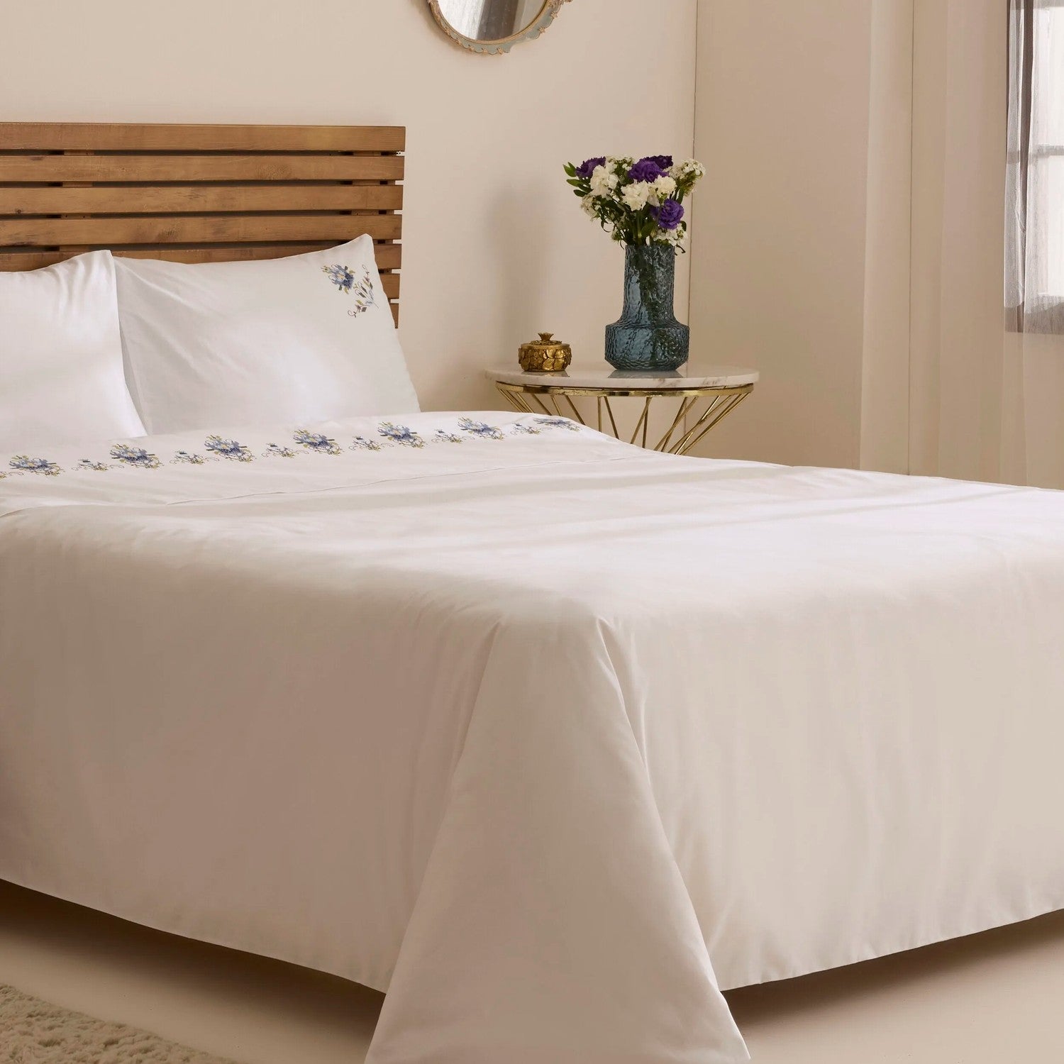 Karaca Home Maelis %100 Cotton Kanavice Embroidered Double Duvet Cover Set White - MALLTURK
