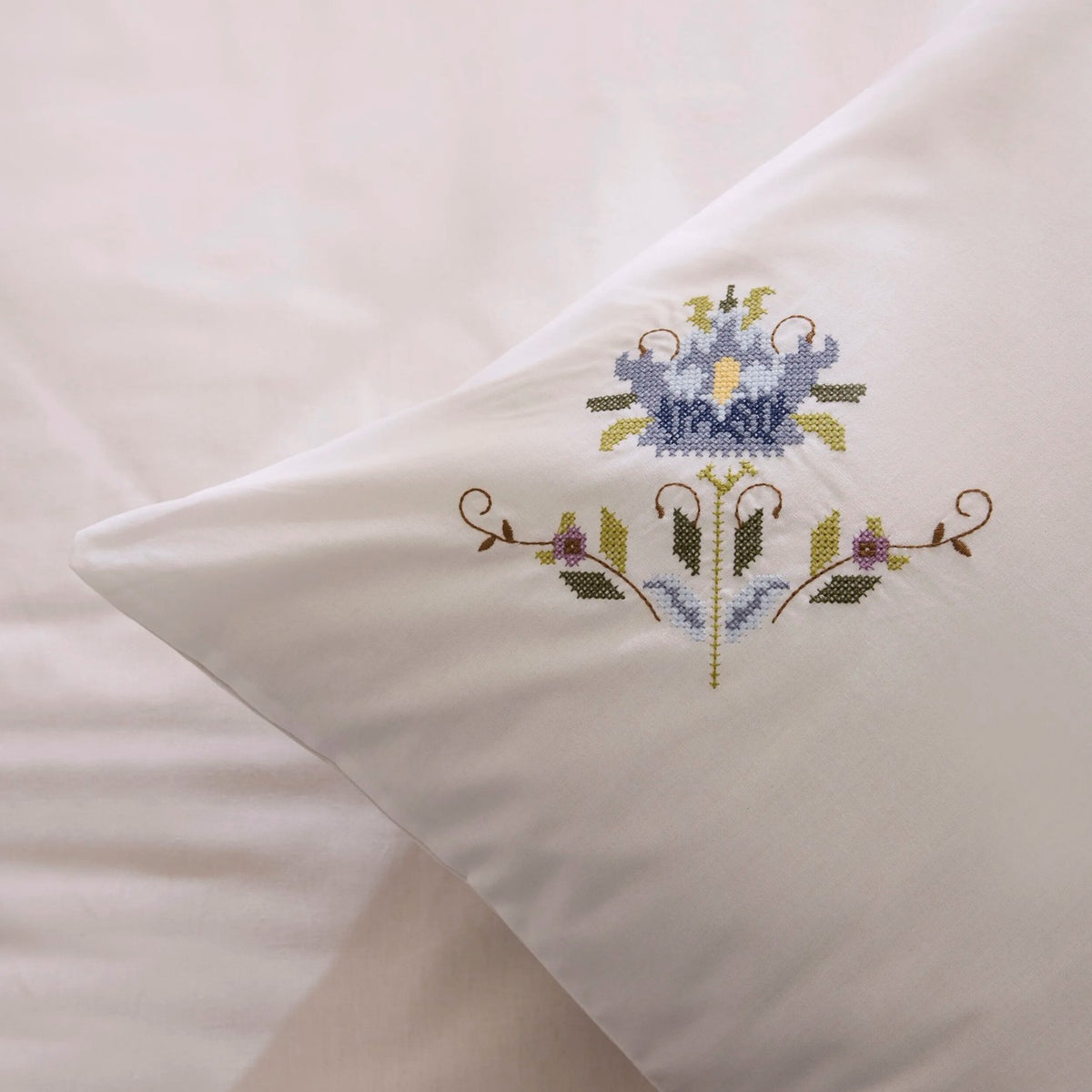 Karaca Home Maelis %100 Cotton Kanavice Embroidered Double Duvet Cover Set White - MALLTURK