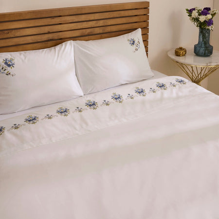 Karaca Home Maelis %100 Cotton Kanavice Embroidered Double Duvet Cover Set White - MALLTURK
