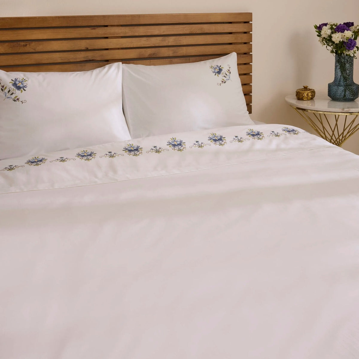 Karaca Home Maelis %100 Cotton Kanavice Embroidered Double Duvet Cover Set White - MALLTURK