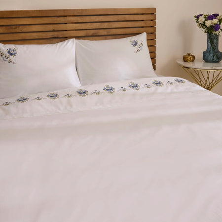 Karaca Home Maelis %100 Cotton Kanavice Embroidered Double Duvet Cover Set White - MALLTURK