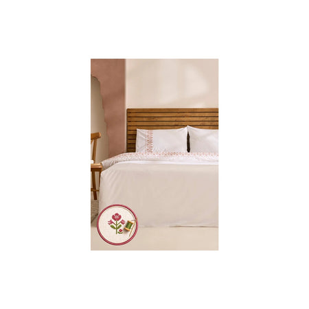 Karaca Home Merletto %100 Cotton Kanavice Embroidered Double Duvet Cover Set White - MALLTURK