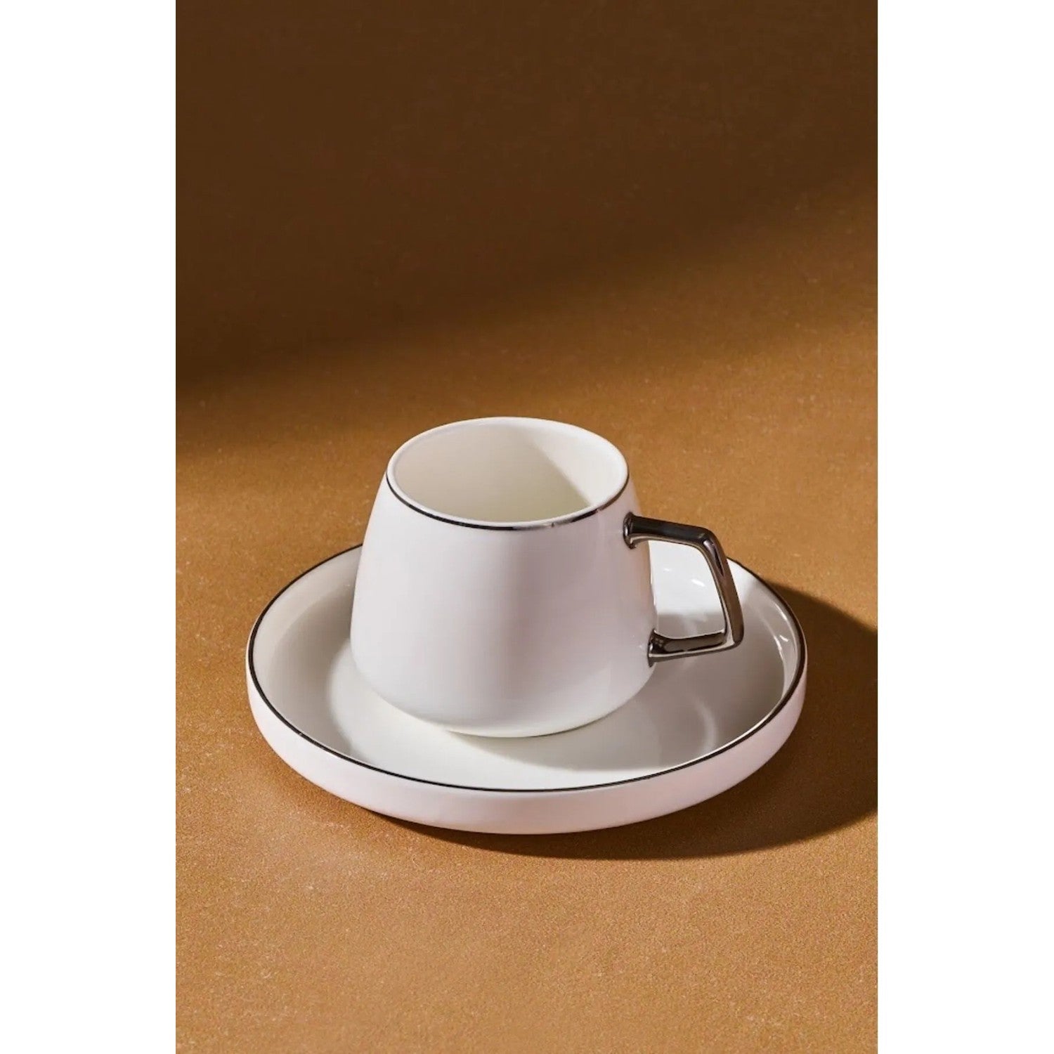 Karaca Saturn Platinum White Porcelain Turkish Coffee Cup Set for 6, 100 ml - MALLTURK