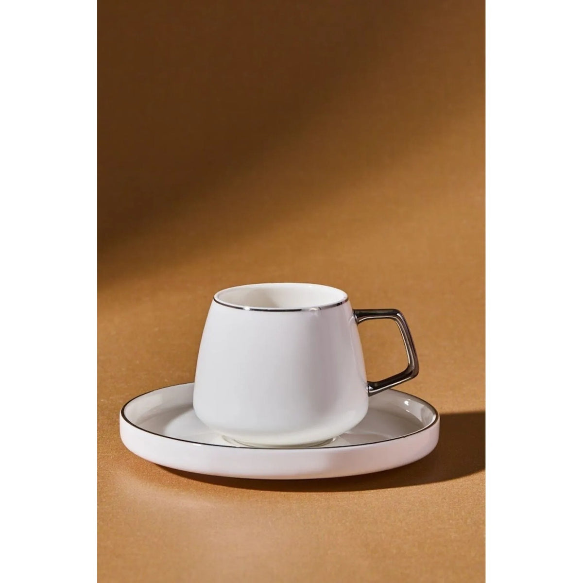 Karaca Saturn Platinum White Porcelain Turkish Coffee Cup Set for 6, 100 ml - MALLTURK