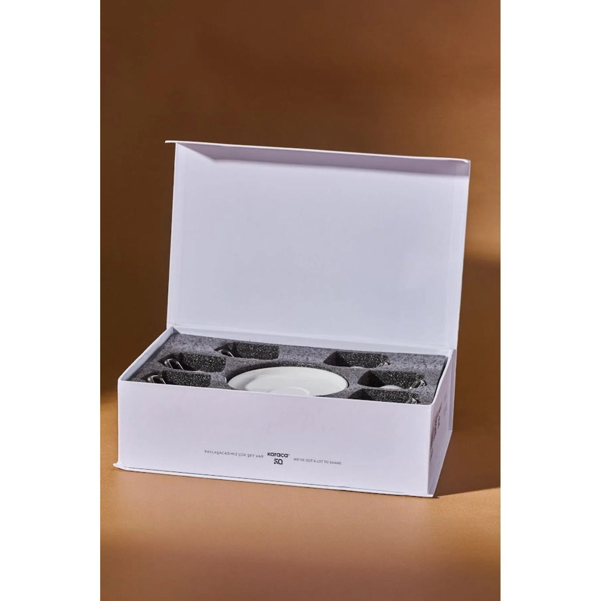 Karaca Saturn Platinum White Porcelain Turkish Coffee Cup Set for 6, 100 ml - MALLTURK