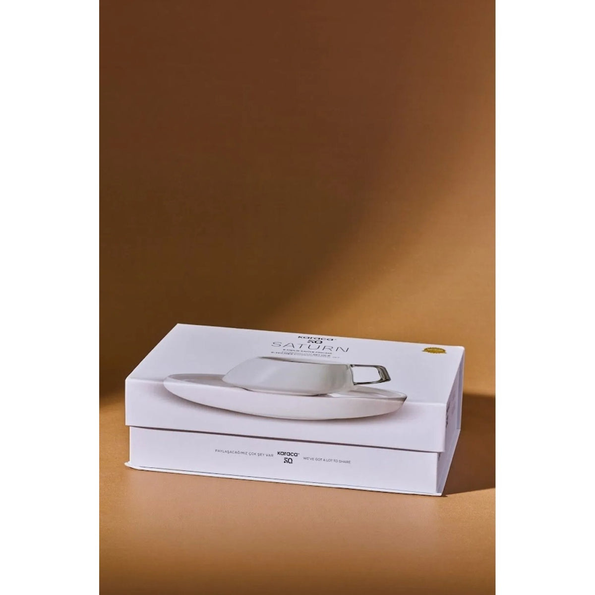 Karaca Saturn Platinum White Porcelain Turkish Coffee Cup Set for 6, 100 ml - MALLTURK