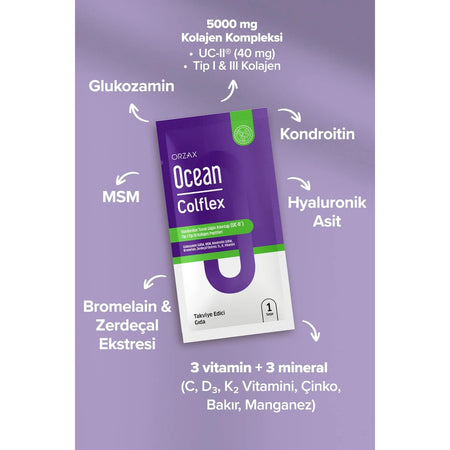 Orzax Ocean Colflex 30 Sachet Unflavored Dietary Supplement Turkey Origin Ingredient Information 850081345053 - MALLTURK