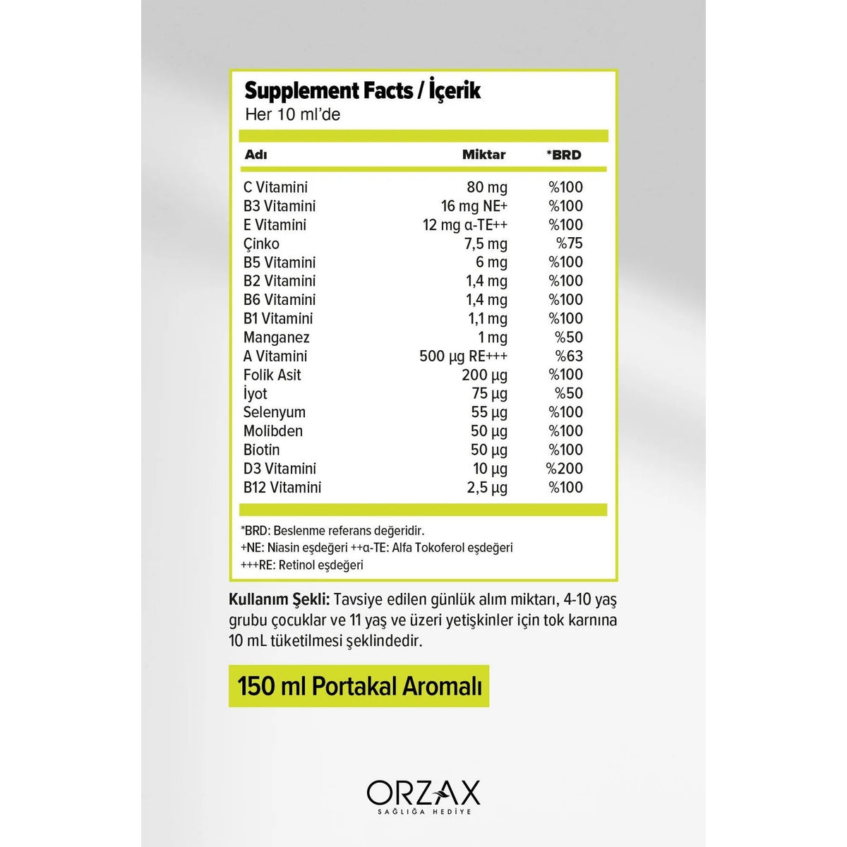 Orzax Ocean Vitamin Mineral 150 ml Orange Flavor Multivitamin Supplement 13 Vitamin and 5 Mineral Icerir - MALLTURK