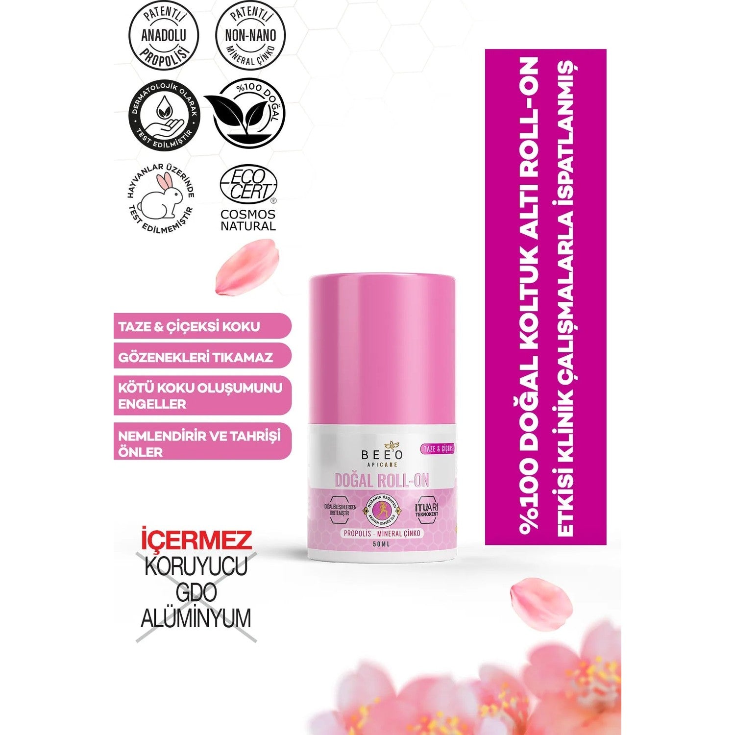 BEE'O For Women Apicare 50 ml With Propolis Roll-On Natural Fragrance and Talc-Free Formula - MALLTURK